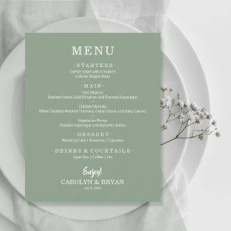 Cardápio de Casamento Verde Sage Simples Orçamento