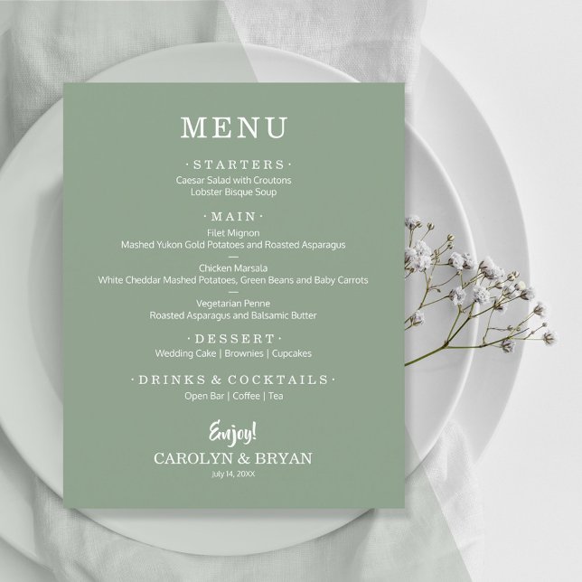 Cardápio de Casamento Verde Sage Simples Orçamento (Criador carregado)