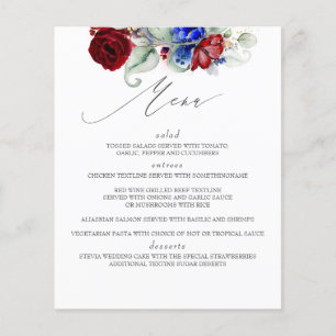 Cardápio de Casamento Vermelho Borgonha e Azul Mar