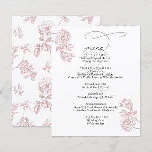 Cardápio de Casamento Vintage Moderno Rosa Corado