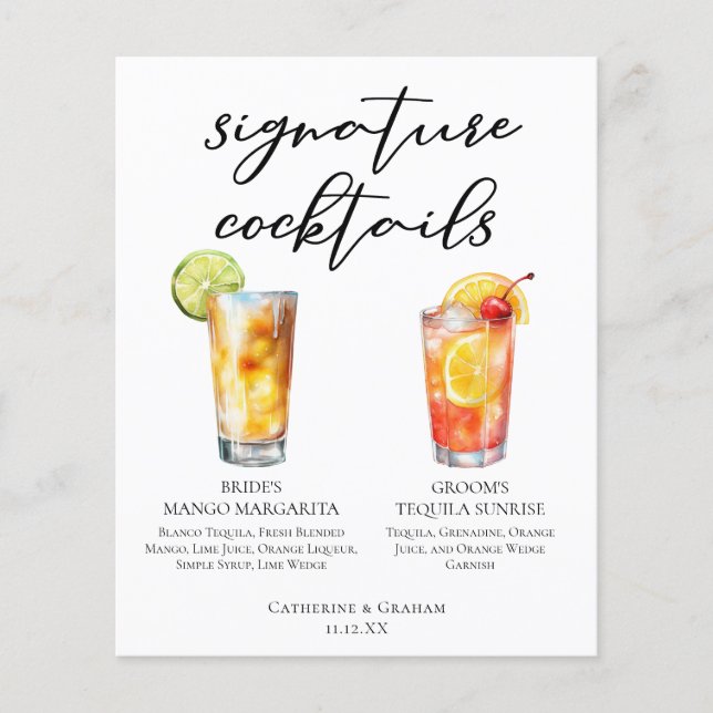 Cardápio de Coquetéis Tequila Sunrise Mango Margar (Frente)