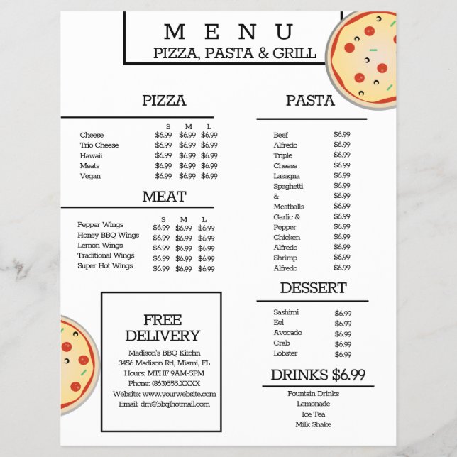Cardápio de Espaguete de Restaurante Simples de Pi (Frente)