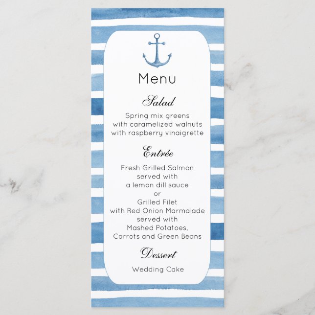Cardápio de jantar de casamento náutico Menu de pr (Frente)