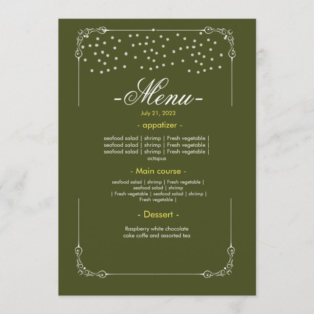 Cardápio de Mesa de Casamento Menu Plano  (Frente)