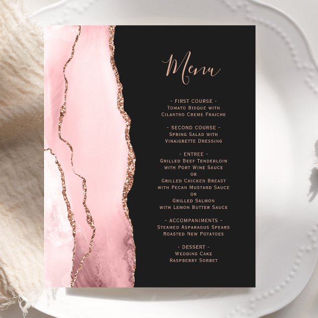 Cardápio de Noite de Casamento Rosa Dourado Ágata  (Criador carregado)