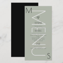 Cardápio de Noiva com Coração Monogramado Sage