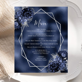 Cardápio de Noiva Floral Azul Marinho Prata Casame