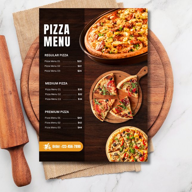 Cardápio de Pizza Editável Menu de pizzaria Restau (Criador carregado)