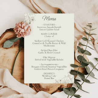 Cardápio de Recepção de Casamento Botânico Elegant
