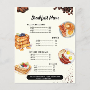Cardápio de Restaurante de Café da Manhã Marketing