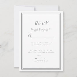 Cardápio de RSVP de Casamento Minimalista Cinza e 