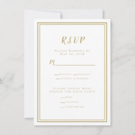 Cardápio de RSVP de Casamento Minimalista Dourado 