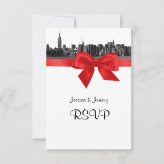Cardápio de RSVP Preto e Branco com Paisagem de NY