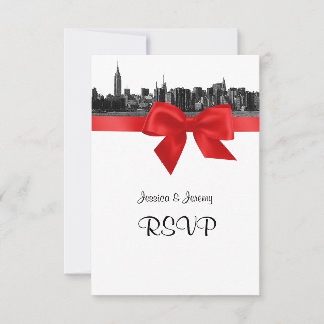 Cardápio de RSVP Preto e Branco com Paisagem de NY (Frente)