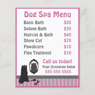 Cardápio de Spa de Embelezamento de Cachorro Rosa 