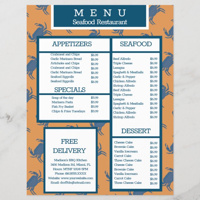 Cardápio do Restaurante Seafood Crab Grill (Frente)