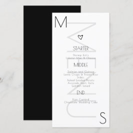 Cardápio Preto Branco de Coração Monogramado para 