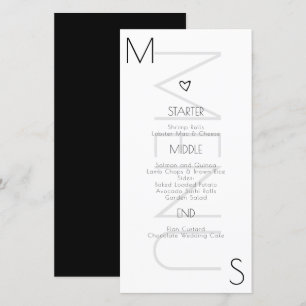Cardápio Preto Branco de Coração Monogramado para 