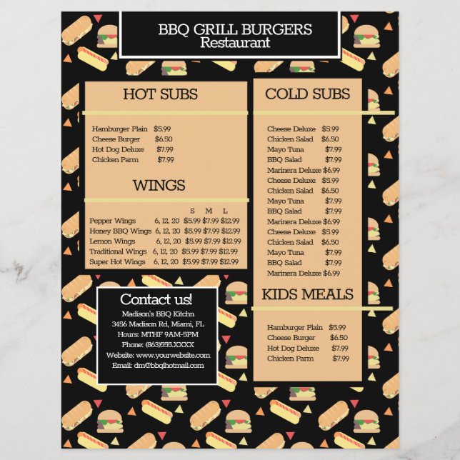 Cardápio Simples de Hambúrguer Churrasco Restauran (Frente)