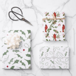 Cardeais de Natal e Papel Holly Wraping