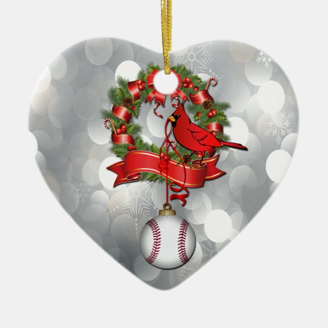 Cardeal de baseball em ornamento de Wreath (Frente)