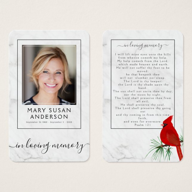 Cardeal Marble Funeral Memorial Fotografia Prayer  (Frente & Verso)