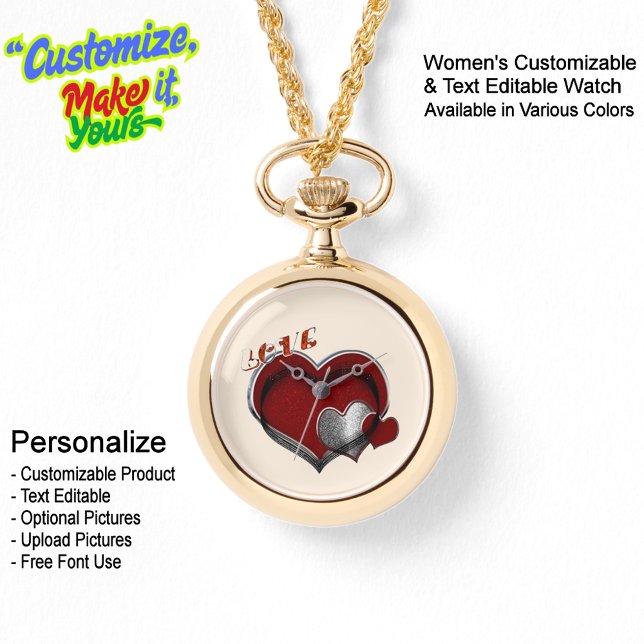 Cardíaco Magia Dourada Colar Olhando para a face b (Women's Heart Magic Gold Necklace Watch Featuring a Beige Face.)