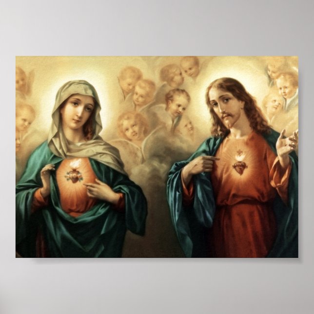 Cardíaco sagrado e Poster de coração imaculado (Frente)