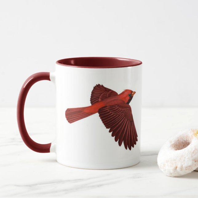 "Cardinais na Natureza" Caneca de Café de Pássaros (Com Donut)