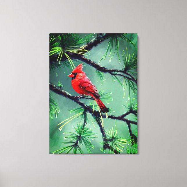Cardinal Red Bird Canvas Wall Art (Frente)