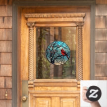 Cardinal Vermelho de Inverno Empoleirado Vidro Fal