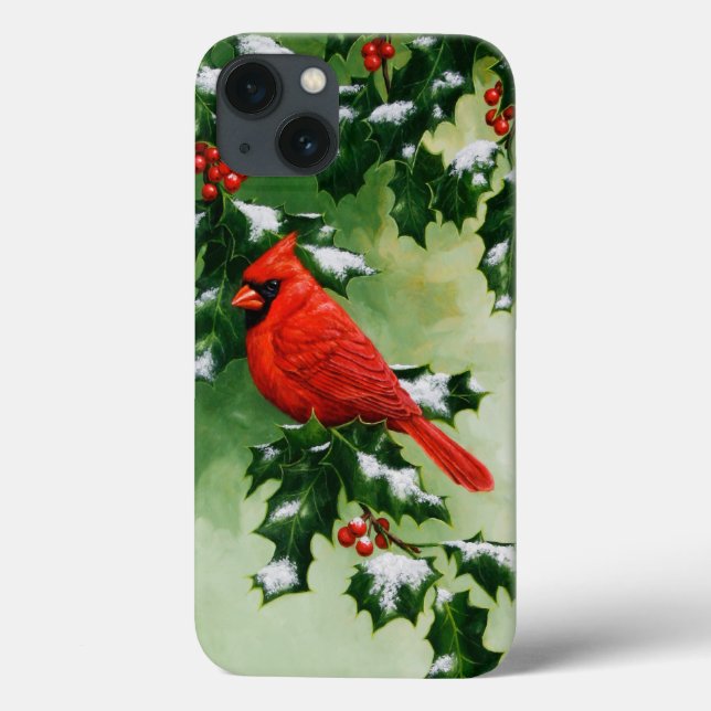 Cardinal Vermelho Macho e Galho de Azevinho (Verso)