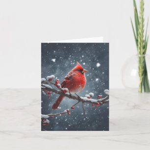 Cardinal Vermelho no Galho da Árvore no Cartão de