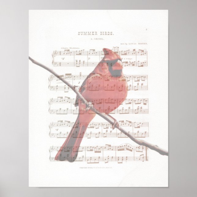 Cardinal Vintage Music Sheet Art Impressão (Frente)