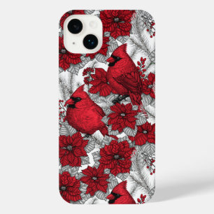 Cardinhas e poinsetos em vermelho e branco