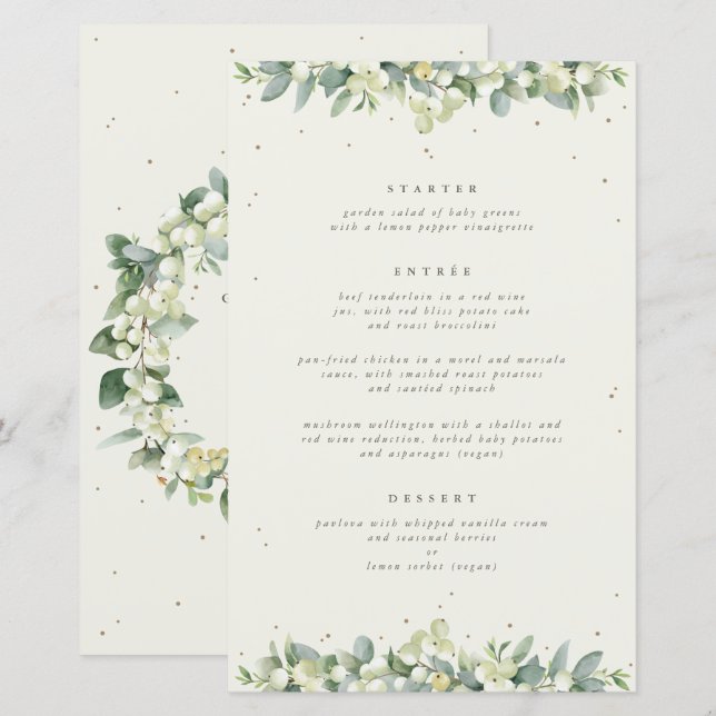 Cardo de Neve Creme + Eucalipto Menu de Casamento  (Frente/Verso)