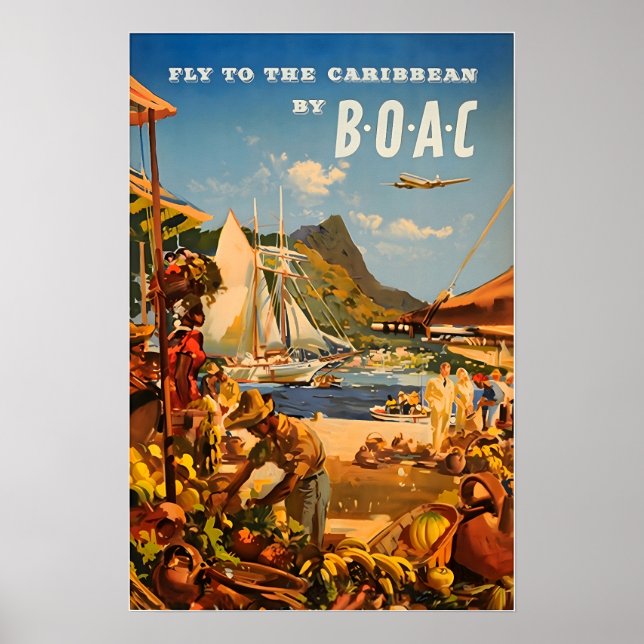 Caribbean Painting BOAC Travel Poster Art Print (Frente)