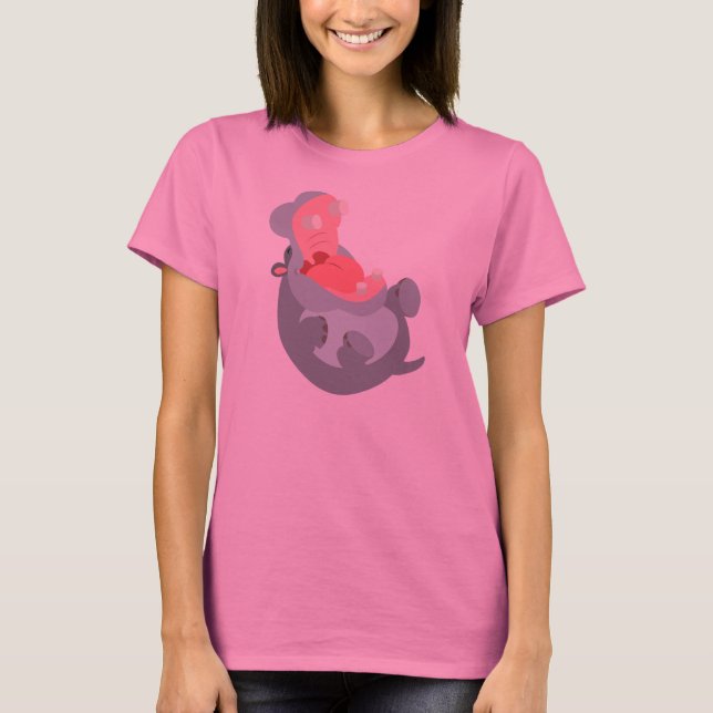 Caricatura Bela Rindo Hippo Mulheres Camiseta (Frente)