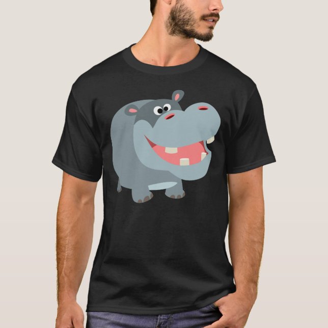Caricatura Bonita Sorrindo Hippo T-Shirt (Frente)