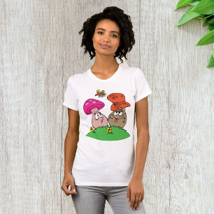 Caricatura Cogumelos Mulher Camisa T