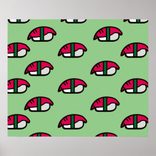 Caricatura Kawaii Sushi, Arroz de Peixe e Poster d