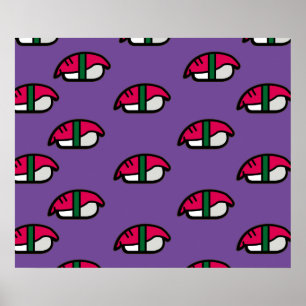 Caricatura Kawaii Sushi, Arroz de Peixe e Poster d