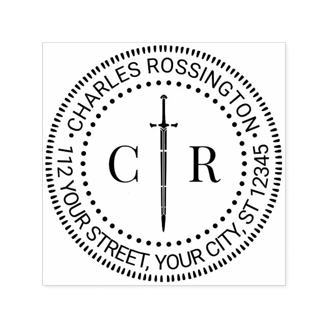 Carimbo Auto Entintado 2 Espada inicial do monograma #1 Nome Endereço de  (Design)