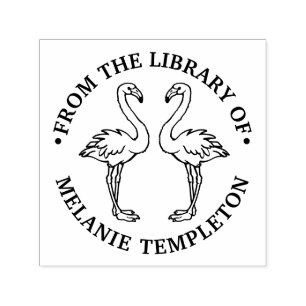 Carimbo Auto Entintado 2 Flamingos em Pé Nome do Livro da Biblioteca