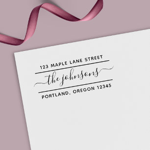 Carimbo Auto Entintado 2 Linhas de Caligrafia Script Família Endereço de