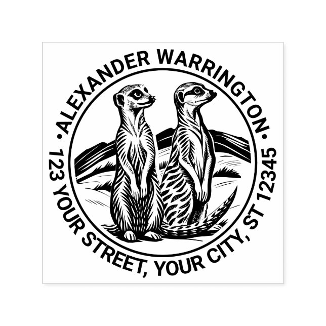 Carimbo Auto Entintado 2 Meerkats Cujos Nomes Permanentes #1 Endereço de  (Design)