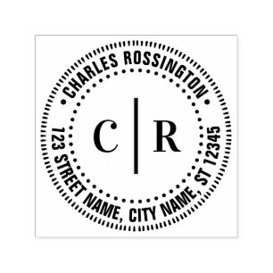 Carimbo Auto Entintado 2 Monograma Inicial com Espaçador Vertical Nome En