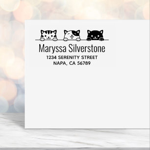 Carimbo Auto Entintado 3 Gatos de Cartoon em Pequim acima do Endereço de