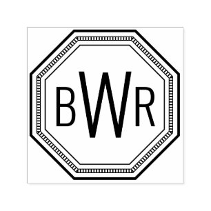 Carimbo Auto Entintado 3 Monograma de Letra Inicial #1 Moldura Octogonal