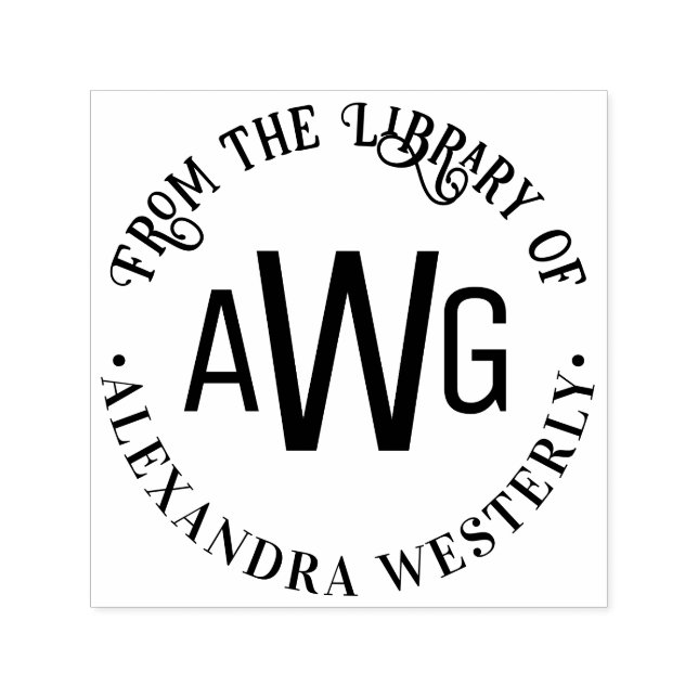 Carimbo Auto Entintado 3 Monograma de Letra Inicial #1 Nome do Livro Bibl (Design)